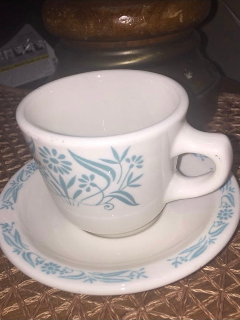 homer laughlin - best China turquois floral pattern coffee mug and saucer